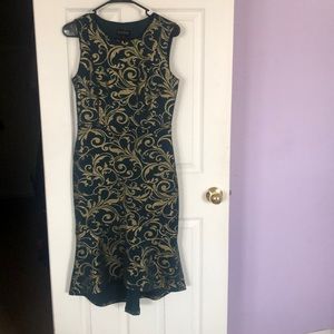 NEW! Emerald Green Formal Dress with Gold Pattern